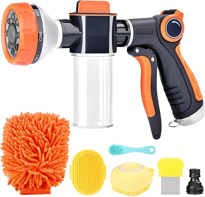 Upgrade Dog Washing Hose Attachment, 8 Way Spray